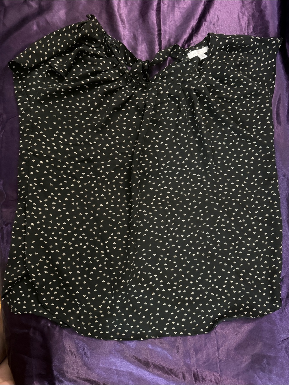 LC Lauren Conrad Black Blouse with Cream Dot-Cluster Print